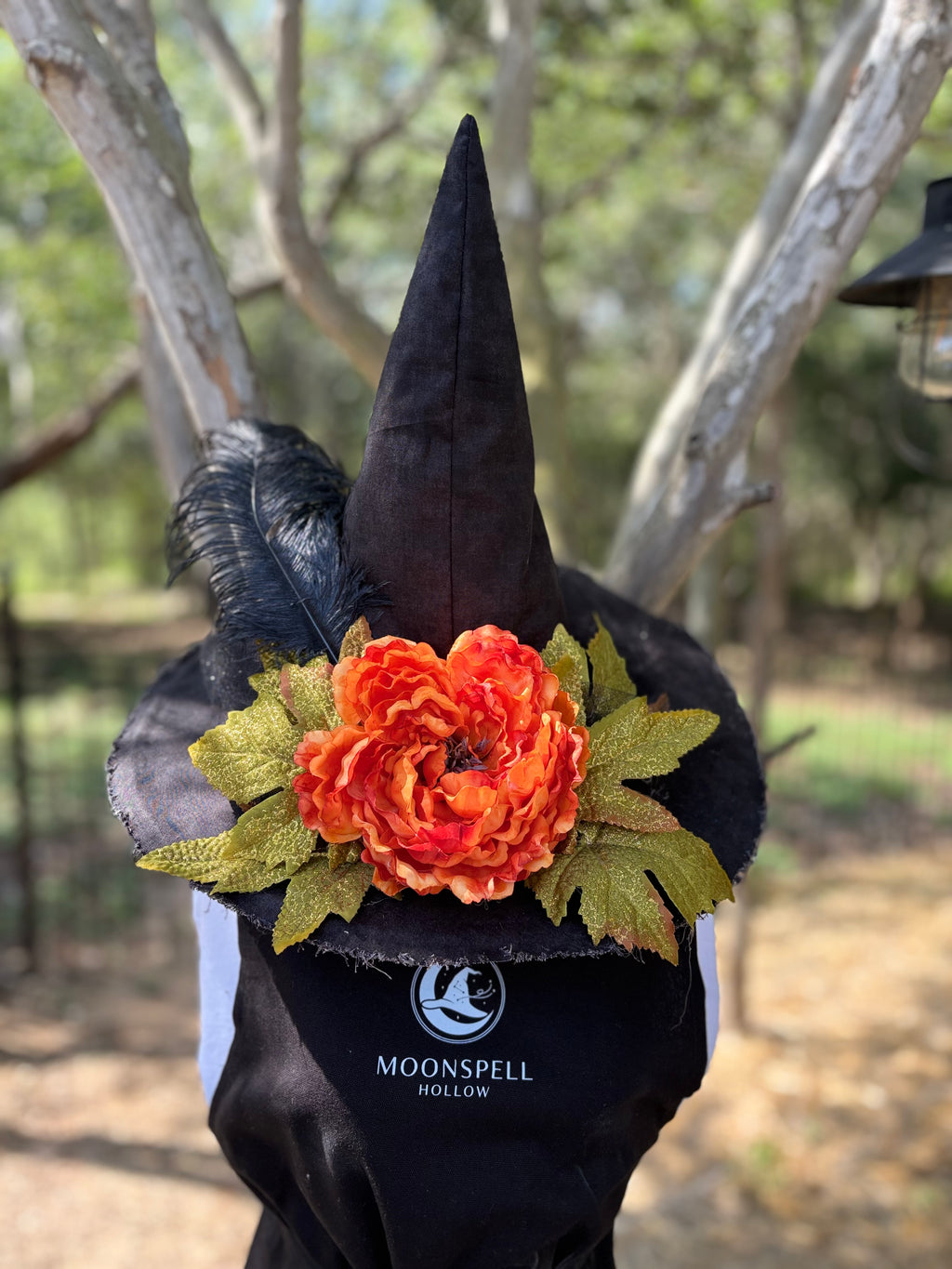 Embermere | Black Witch Hat with Orange Peony – Moonspell Hollow™