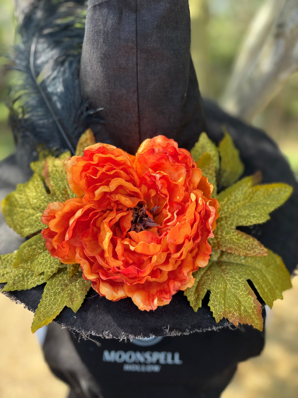 Embermere | Black Witch Hat with Orange Peony – Moonspell Hollow™