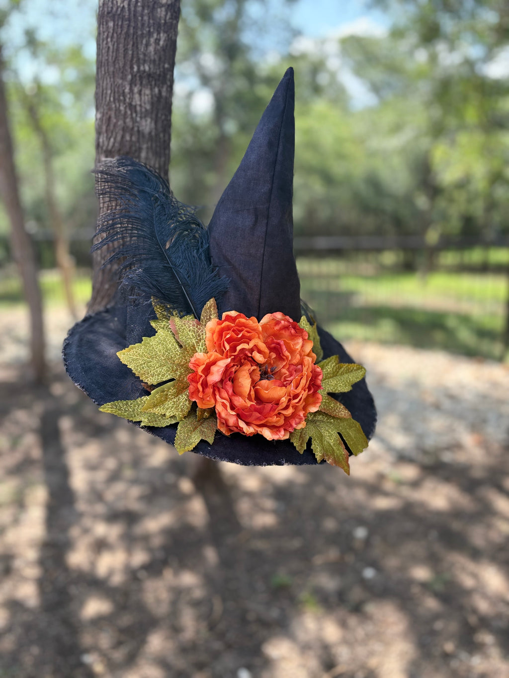 Embermere | Black Witch Hat with Orange Peony – Moonspell Hollow™