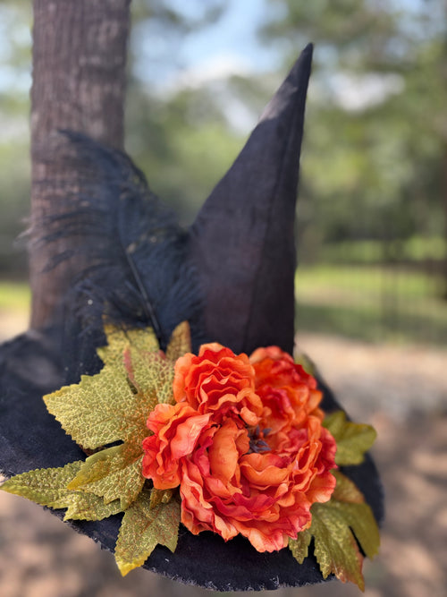 Embermere | Black Witch Hat with Orange Peony – Moonspell Hollow™