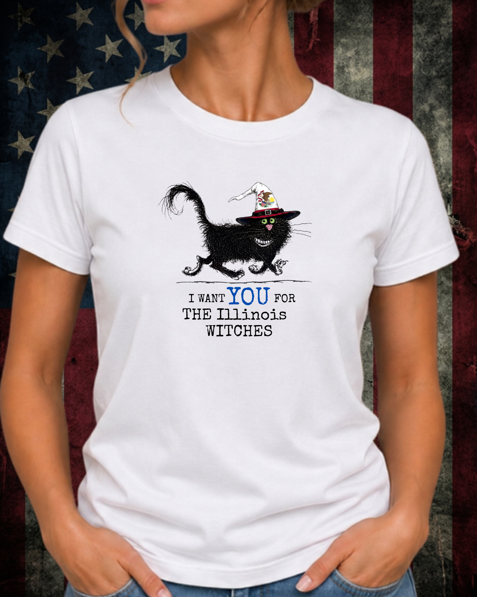 Illinois Witches Tee – Comfort Colors Black Cat Graphic Tee | Moonspell Hollow™