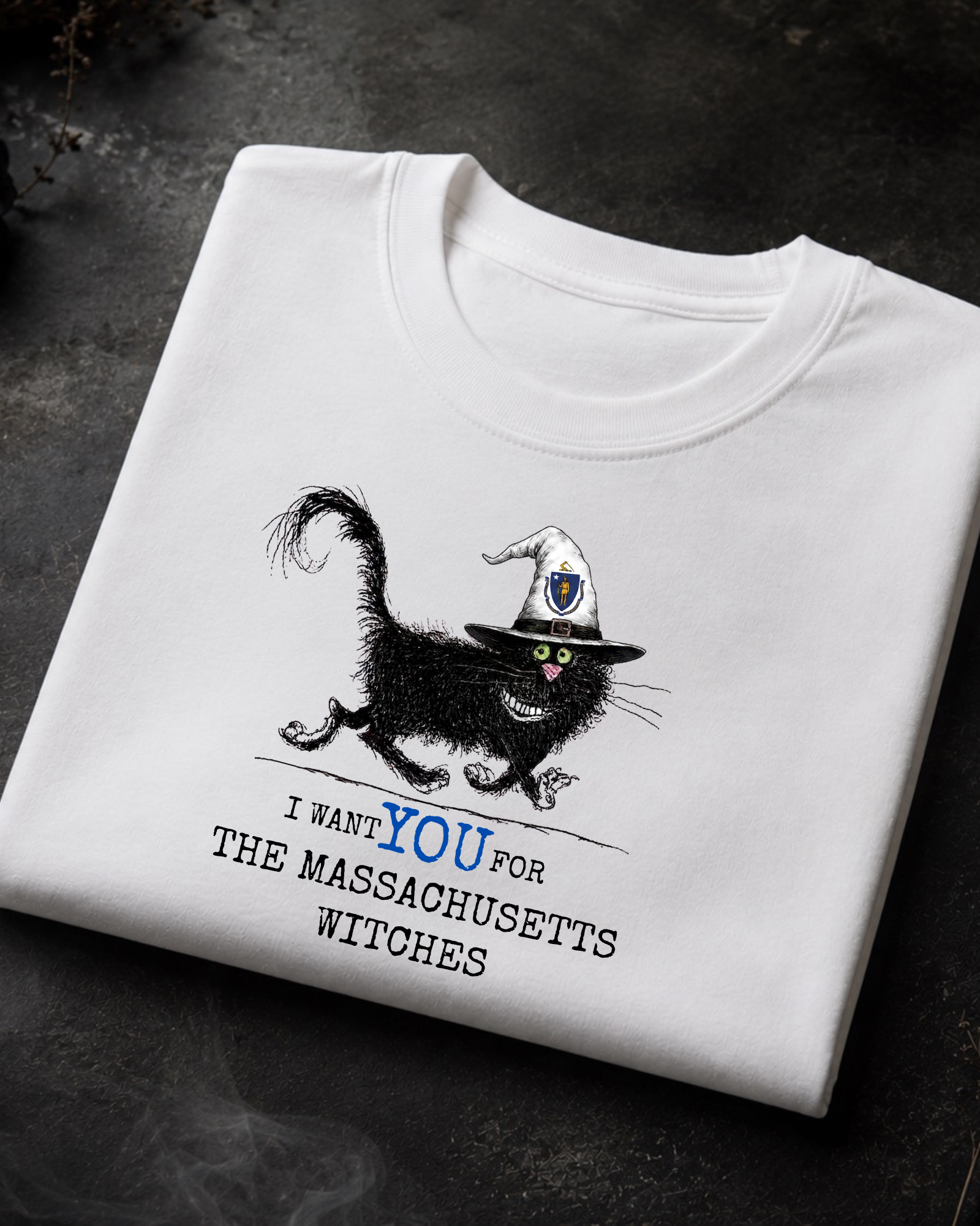 Massachusetts Witches Tee – Comfort Colors Black Cat Graphic Tee | Moonspell Hollow™