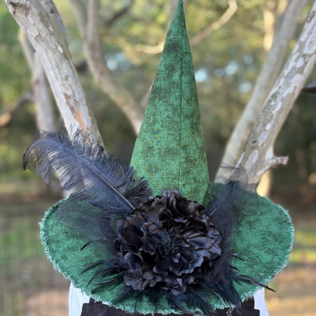 Sable Witch Hat | Handmade Green & Black Statement Hat – Moonspell Hollow™