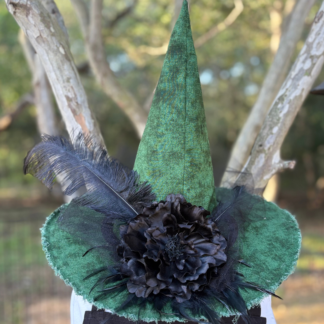 Sable Witch Hat | Handmade Green & Black Statement Hat – Moonspell Hollow™