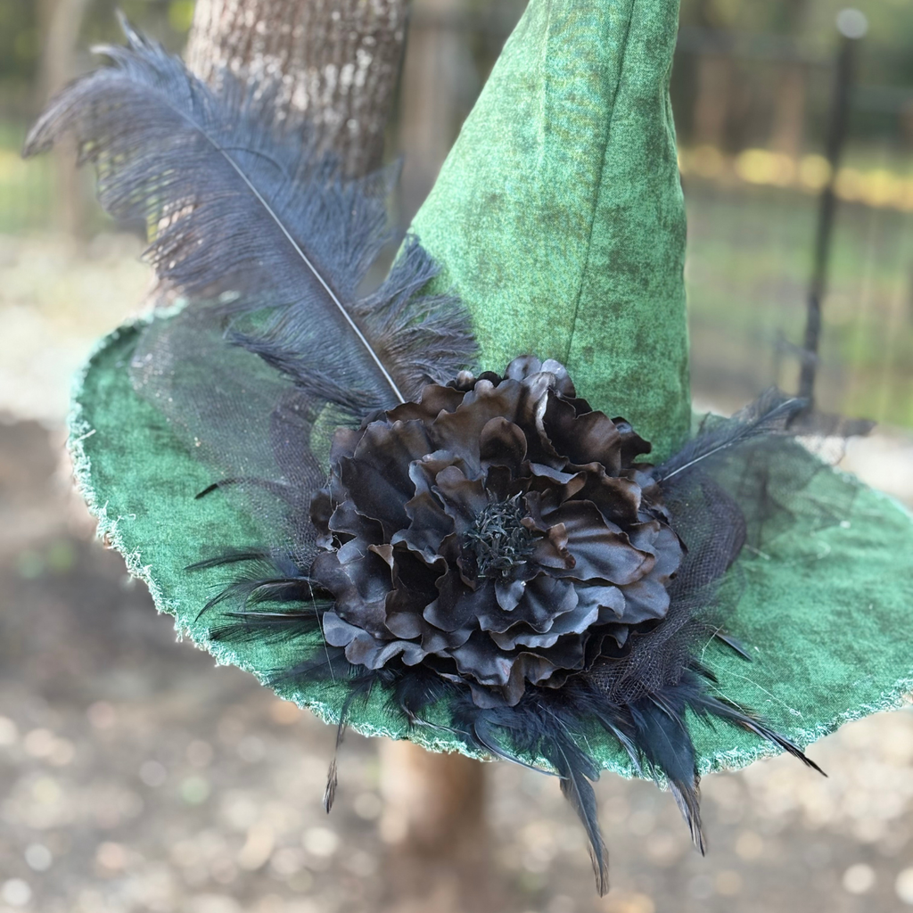 Sable Witch Hat | Handmade Green & Black Statement Hat – Moonspell Hollow™
