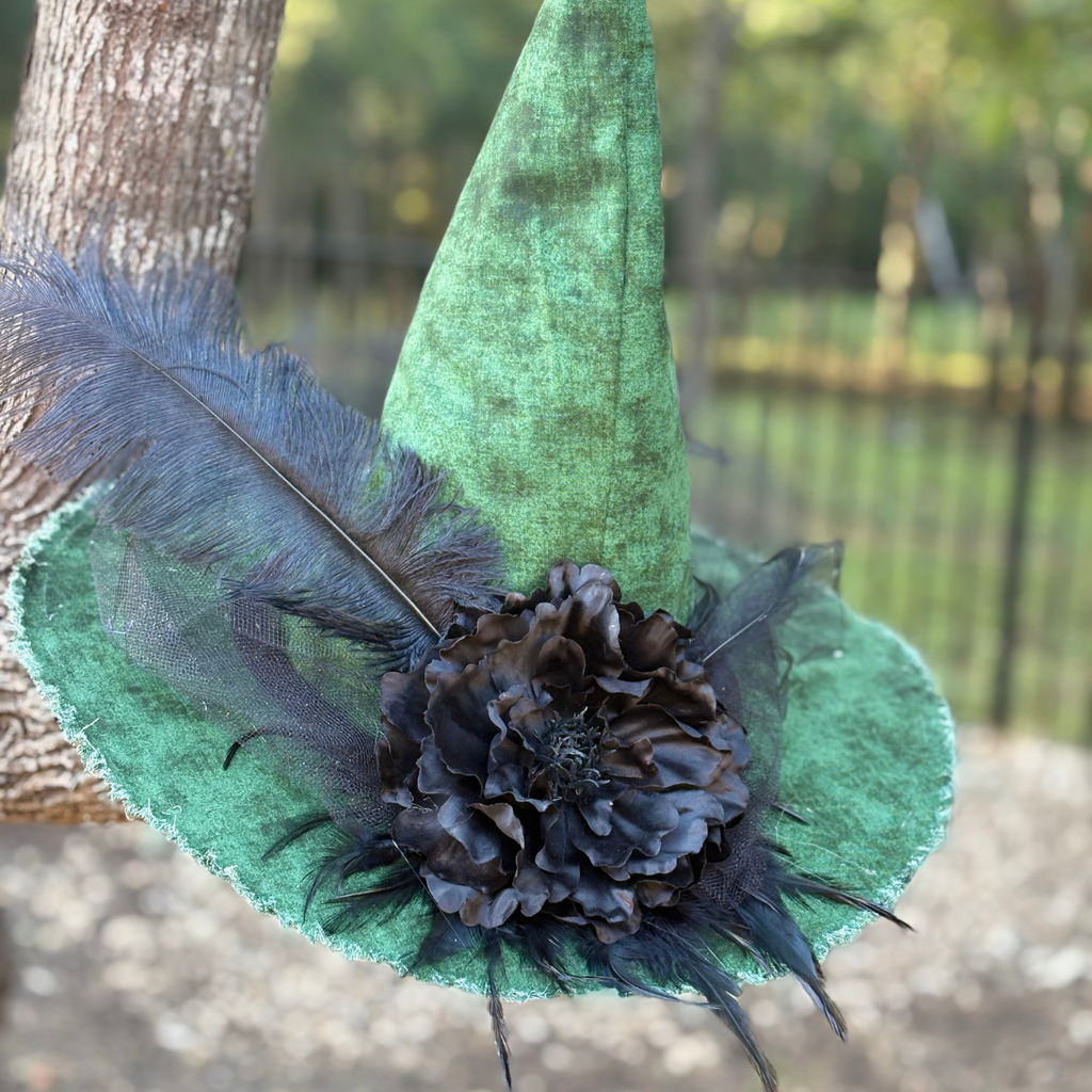 Sable Witch Hat | Handmade Green & Black Statement Hat – Moonspell Hollow™