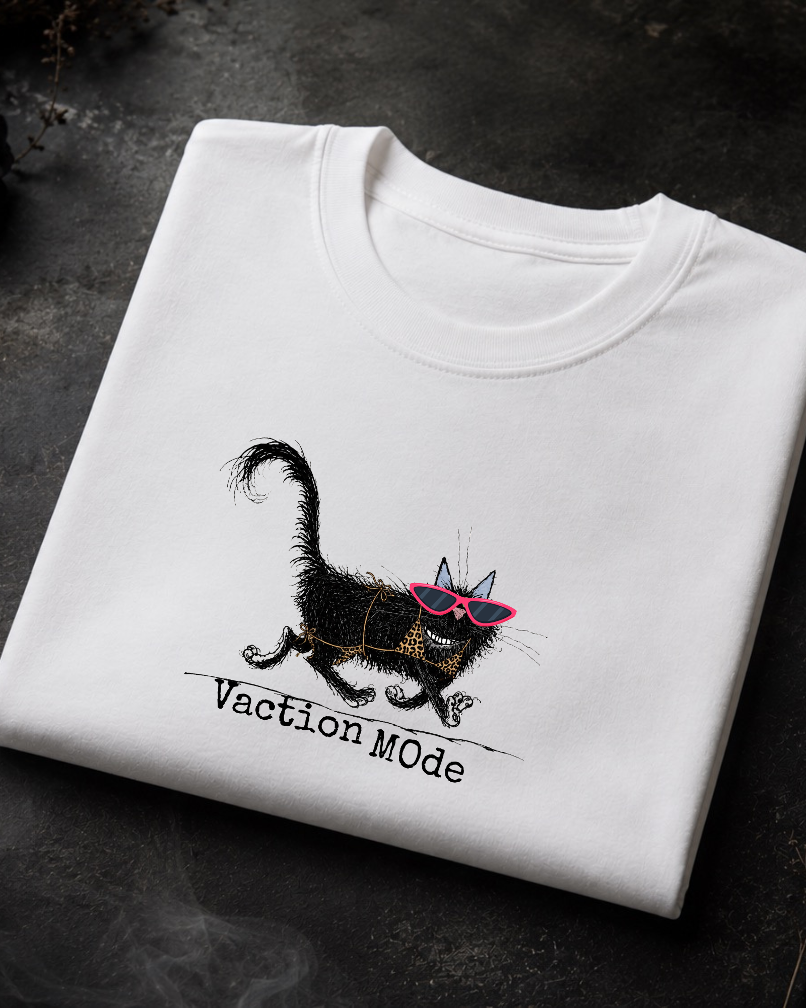 Vacation Mode — Black Cat Graphic Tee