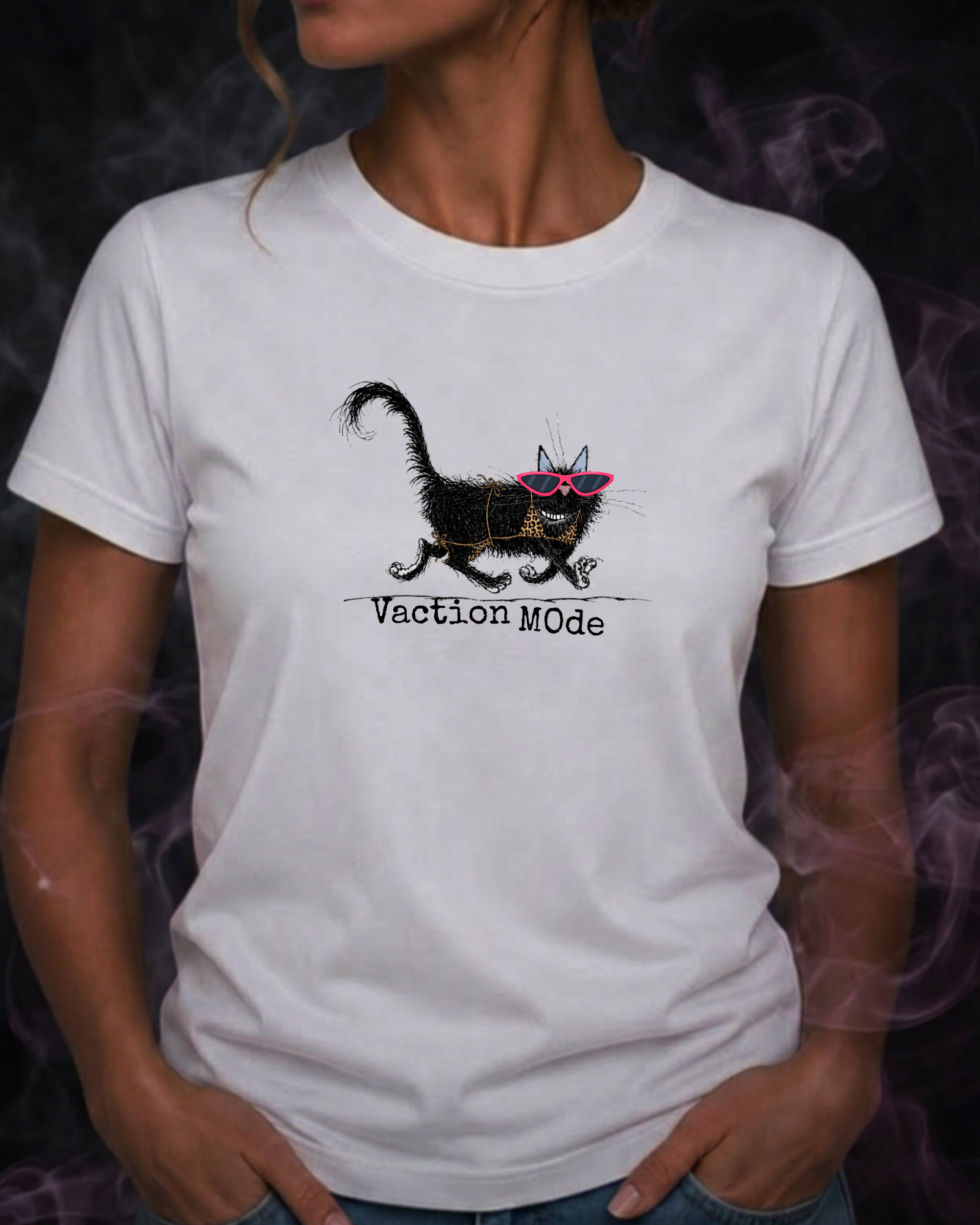 Vacation Mode — Black Cat Graphic Tee