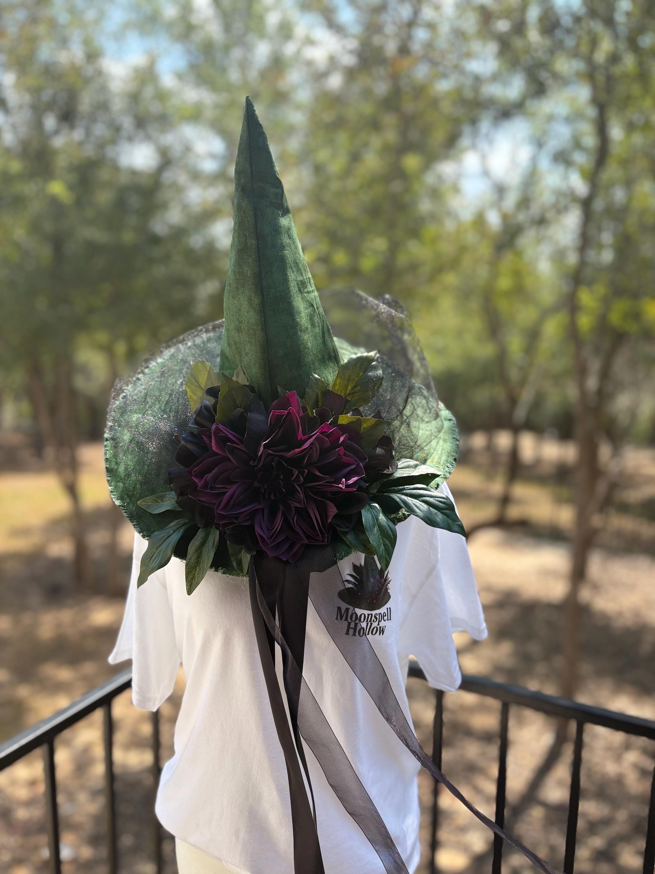 Witch Hat in Green and Plum | Gothic Halloween Costume Hat