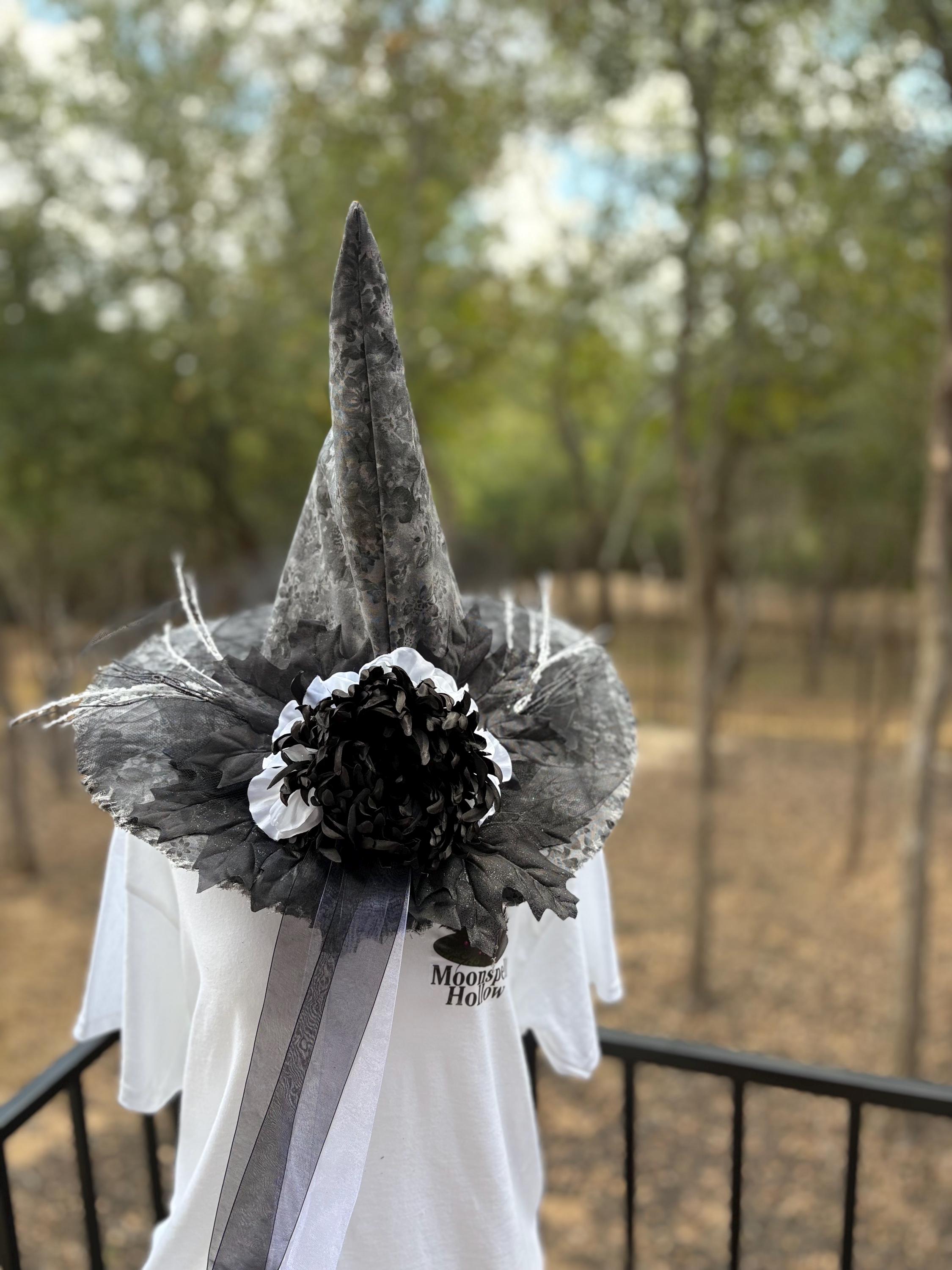 Witch Hat in Marble Smoke, Midnight Ribbons | Halloween Elegance Hat