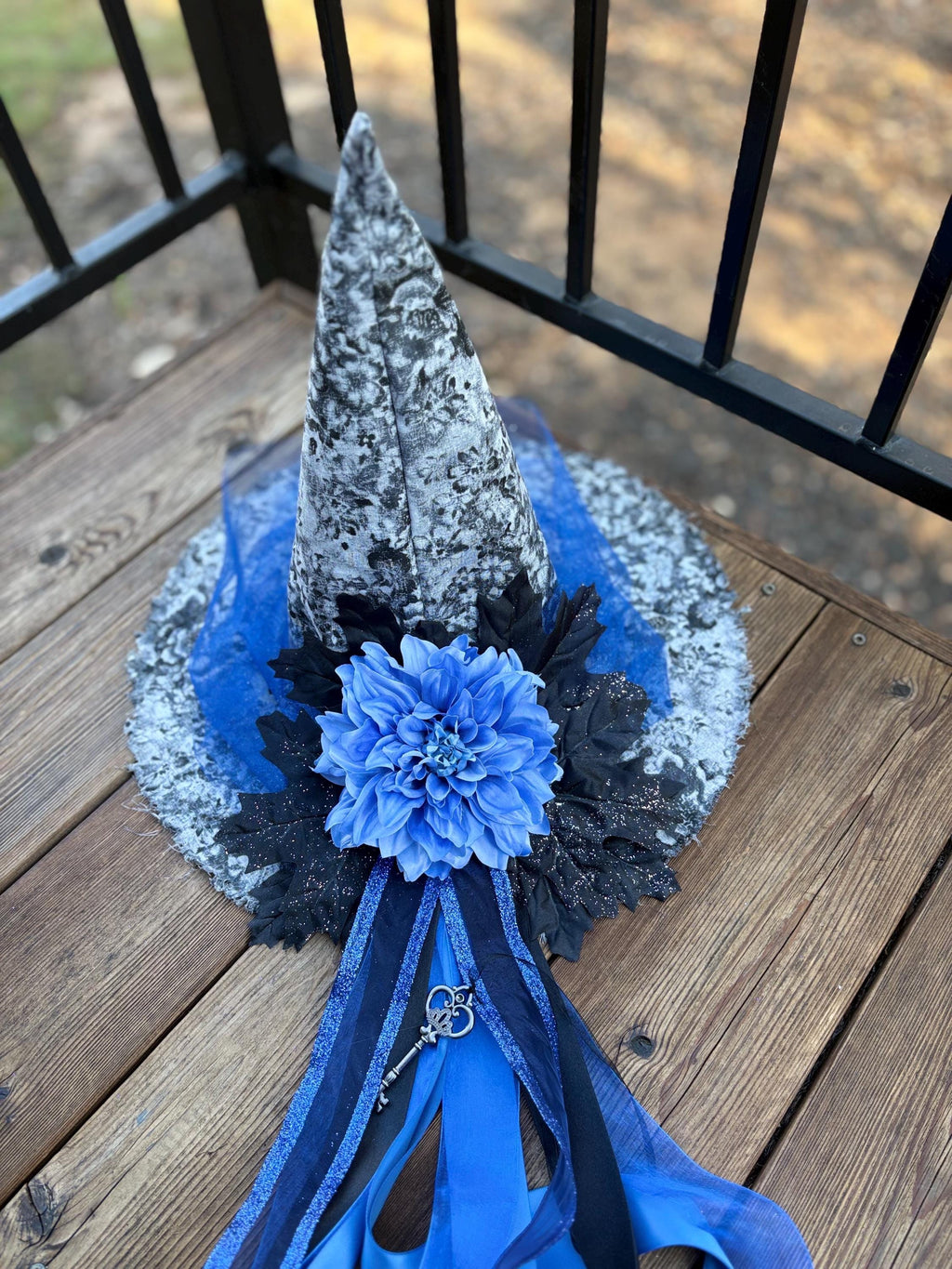 Witch Hat in Grey & Blue with key | Witchy Fashion