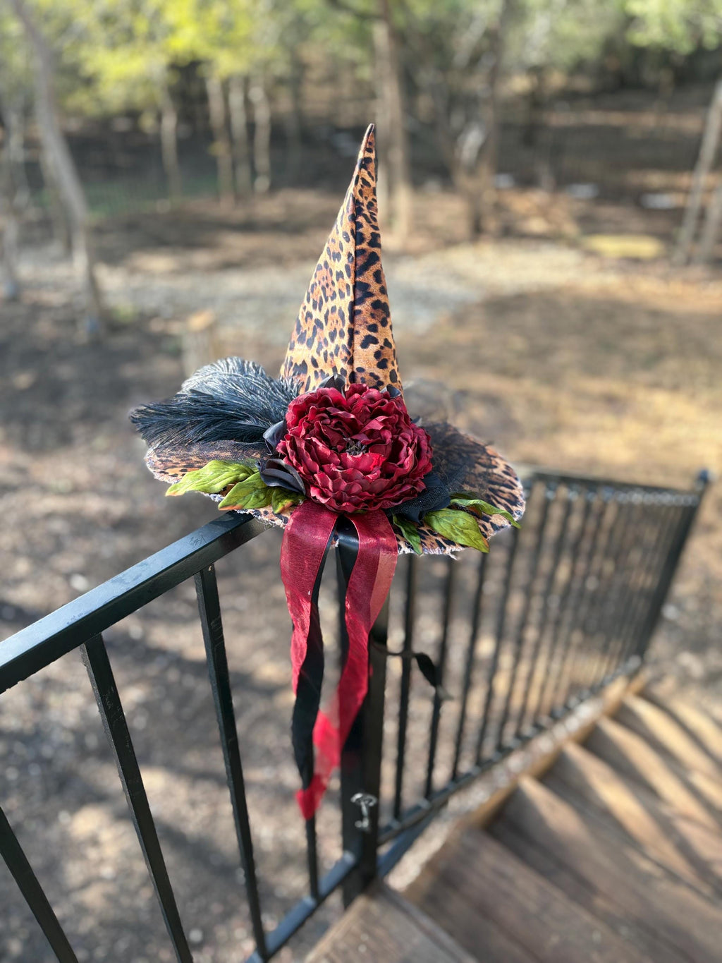 Witch Hat in Leopard Print | Handmade costume with vintage Key & Feathers| Witch Elegance