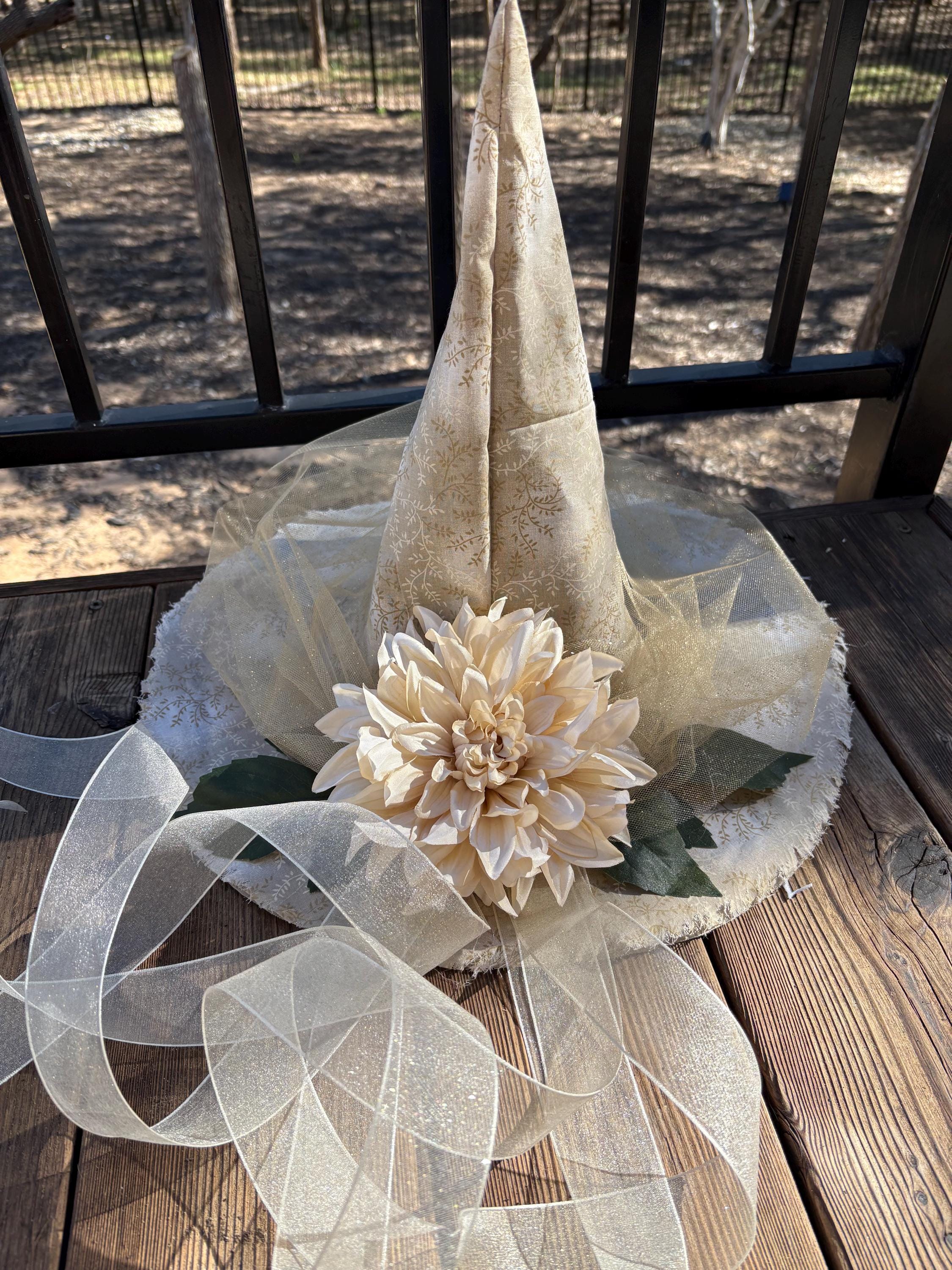 Witch Hat in Ivory & Gold | Winter Witch Elegant Yule Headpiece.