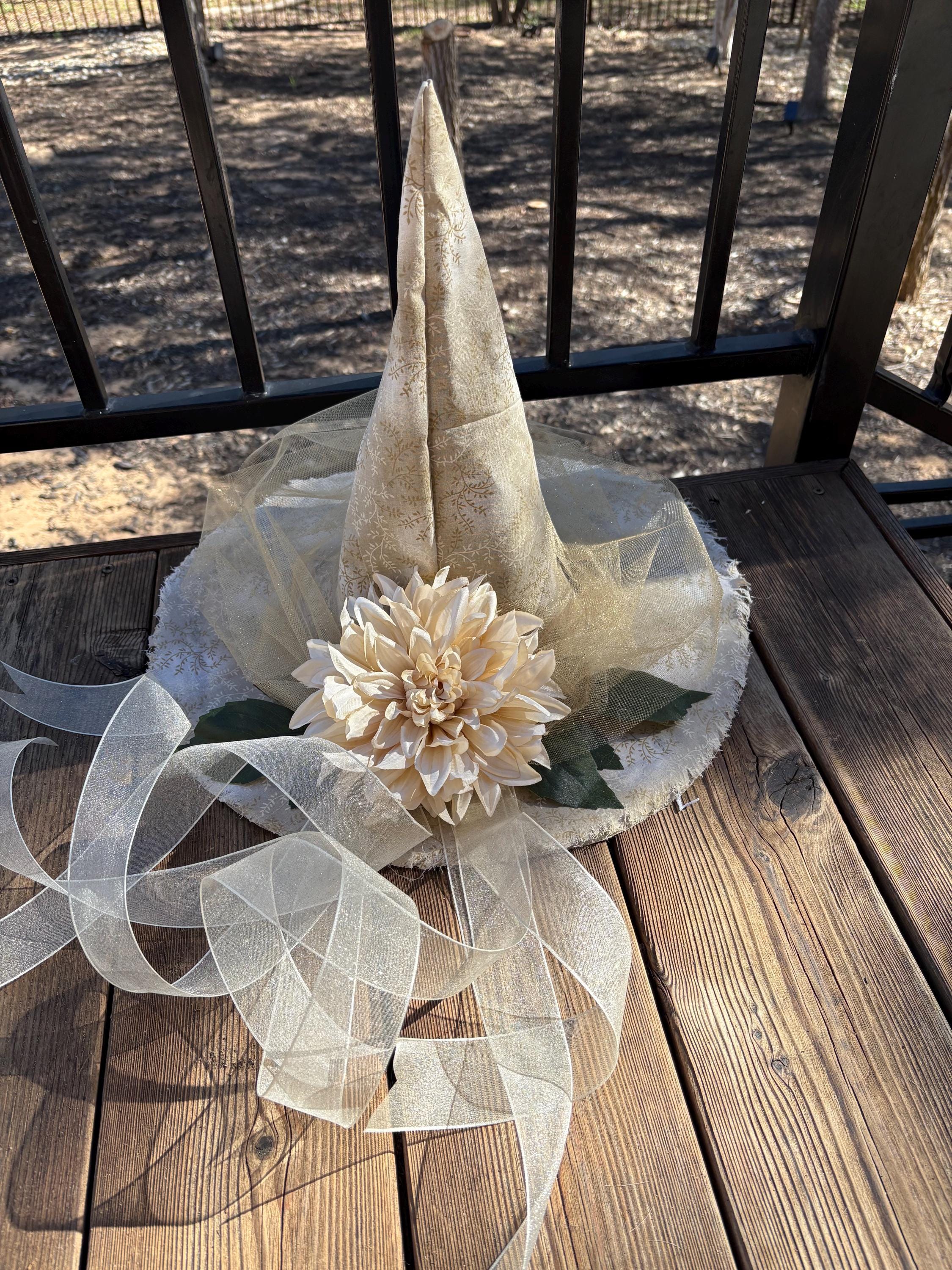Witch Hat in Ivory & Gold | Winter Witch Elegant Yule Headpiece.