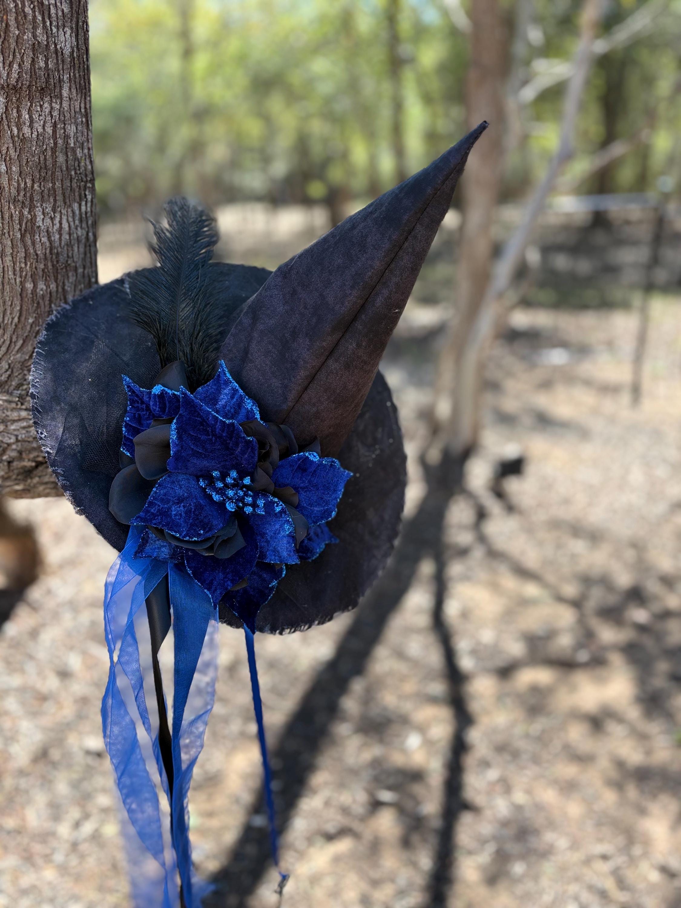 Witch Hat in Black & Royal Blue | Gothic Witch Elegance