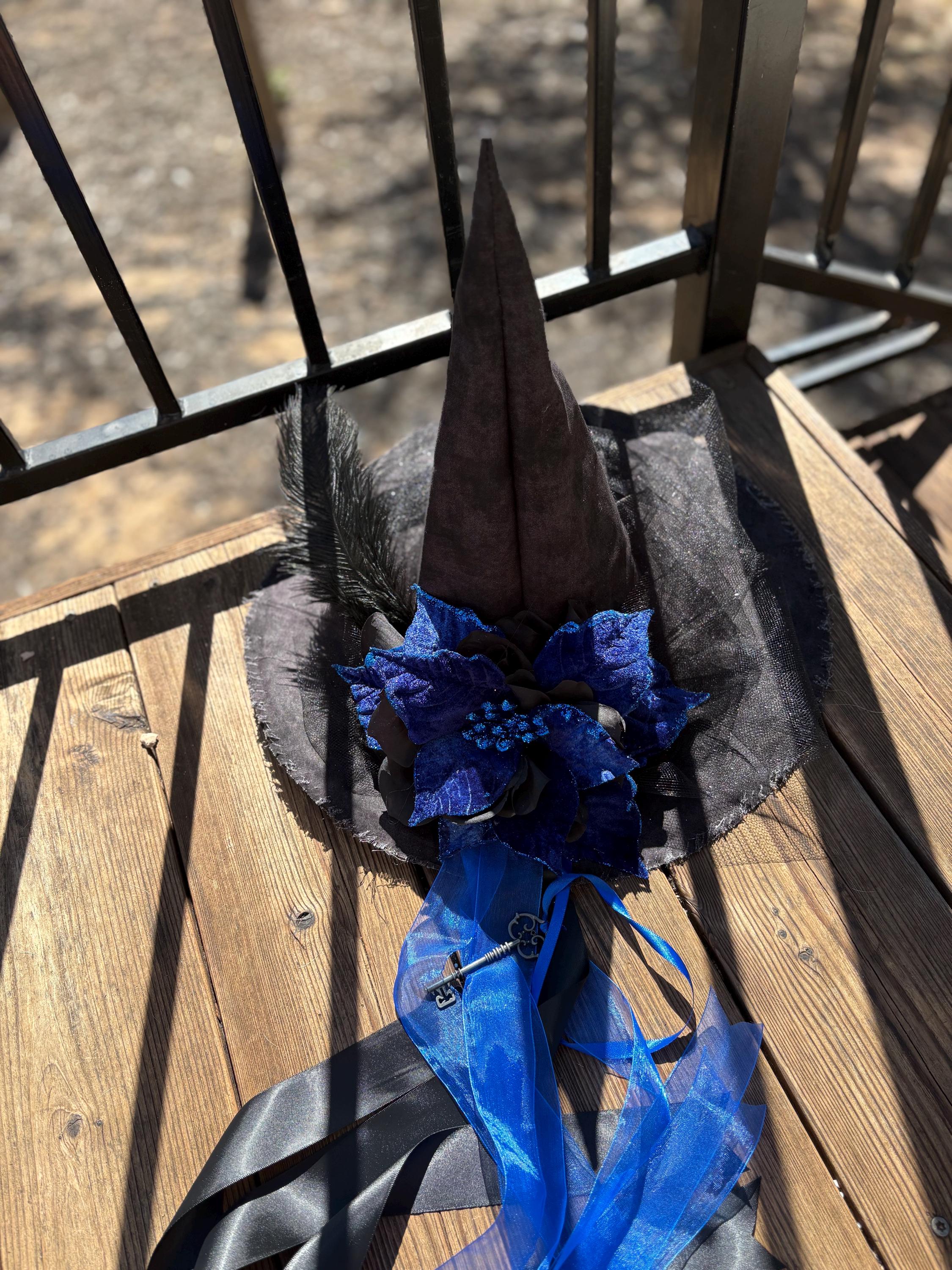 Witch Hat in Black & Royal Blue | Gothic Witch Elegance