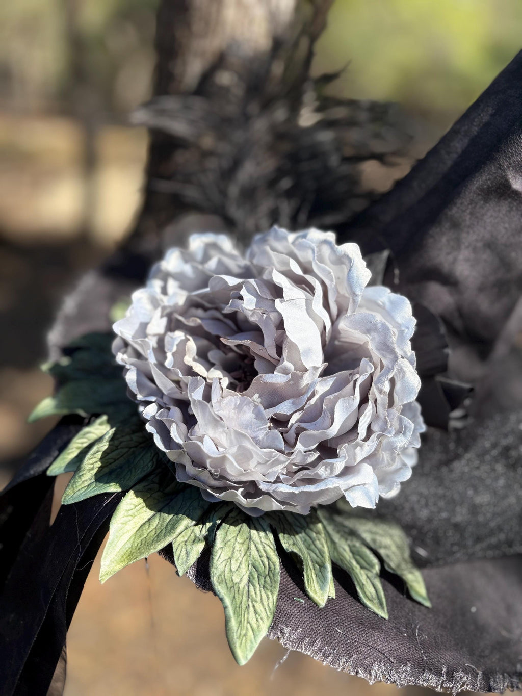 Witch Hat in Black & Grey with Skeleton Key and Feather |Gothic Cottacore Halloween Hat