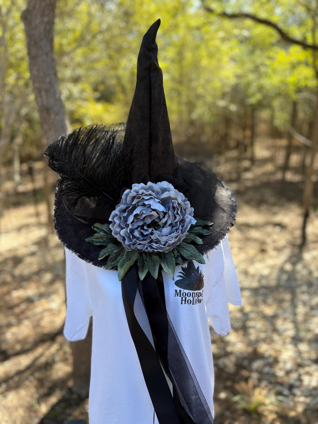 Witch Hat in Black & Grey with Skeleton Key and Feather |Gothic Cottacore Halloween Hat