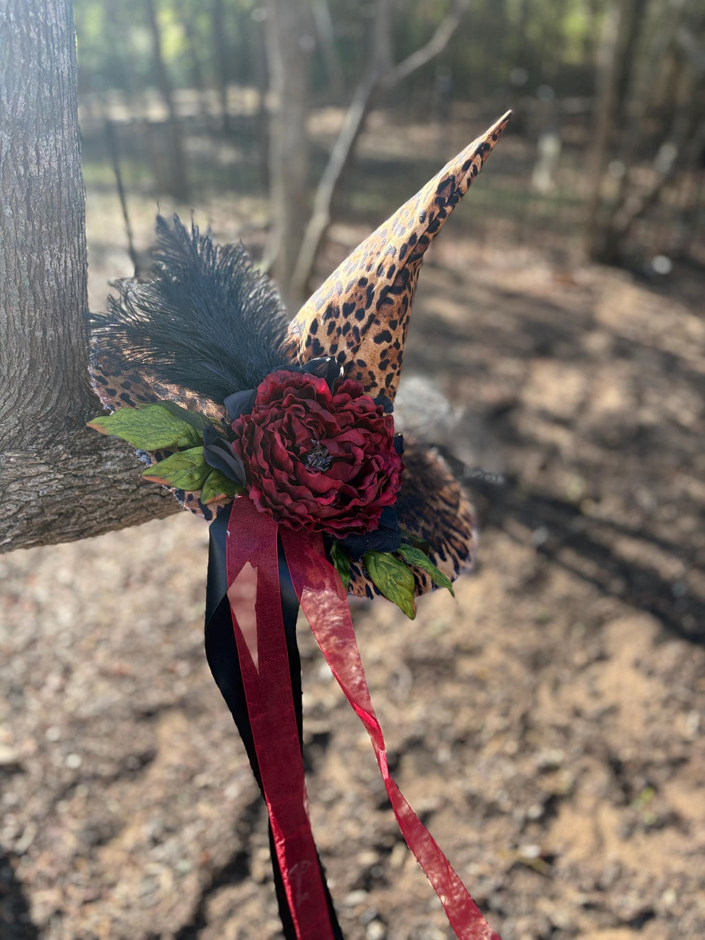 Witch Hat in Leopard Print | Handmade costume with vintage Key & Feathers| Witch Elegance