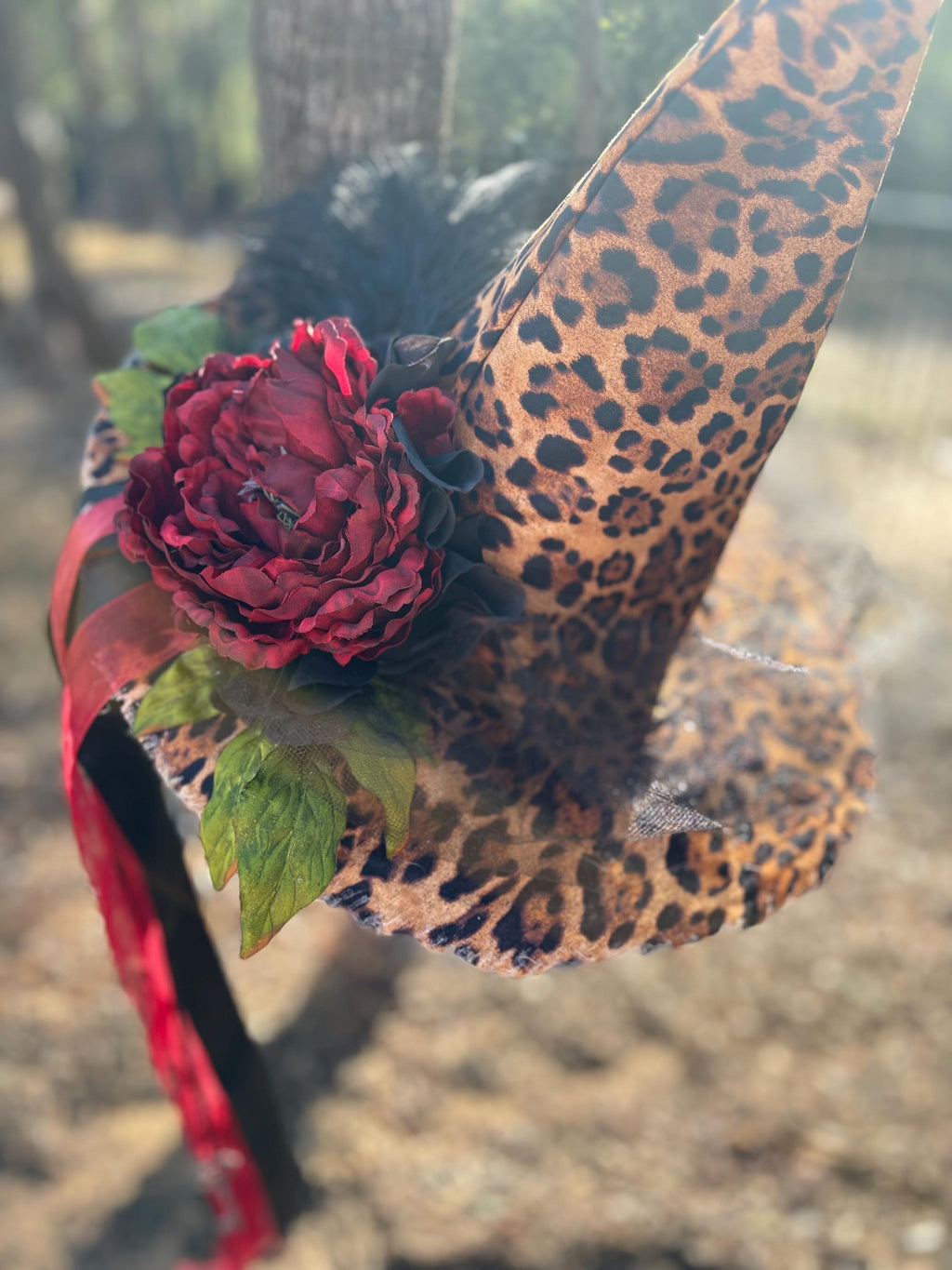 Witch Hat in Leopard Print | Handmade costume with vintage Key & Feathers| Witch Elegance