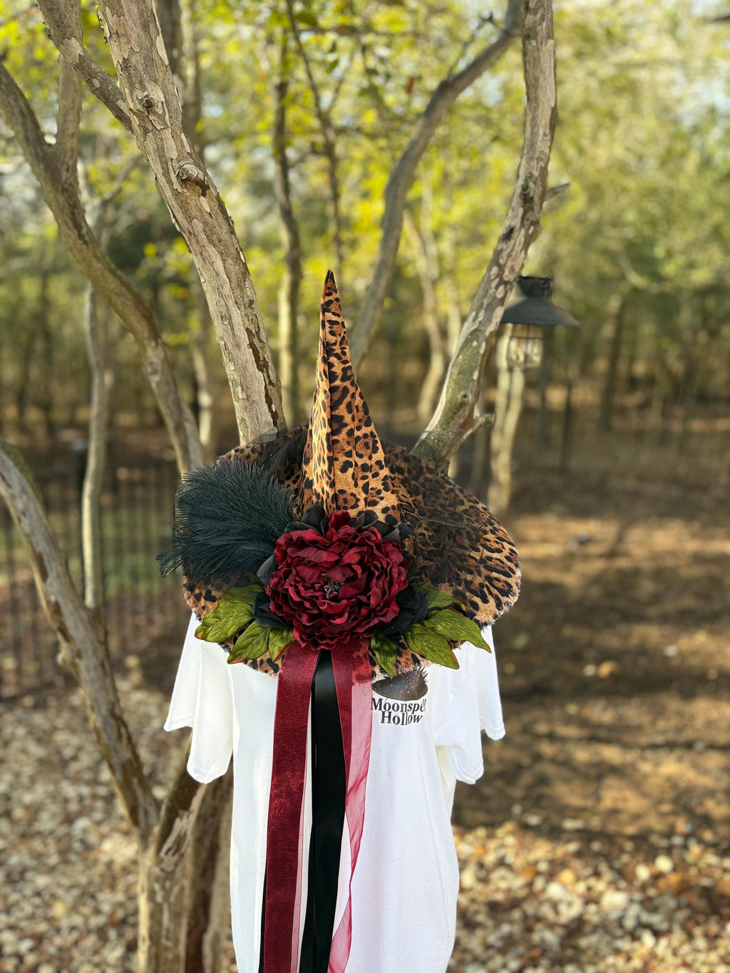 Witch Hat in Leopard Print | Handmade costume with vintage Key & Feathers| Witch Elegance