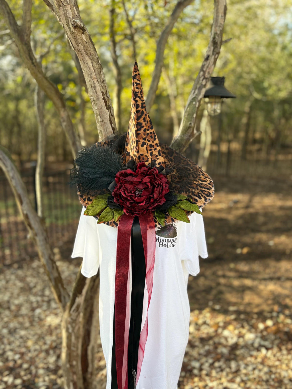Witch Hat in Leopard Print | Handmade costume with vintage Key & Feathers| Witch Elegance