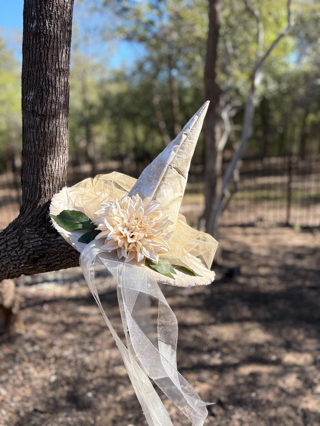 Witch Hat in Ivory & Gold | Winter Witch Elegant Yule Headpiece.