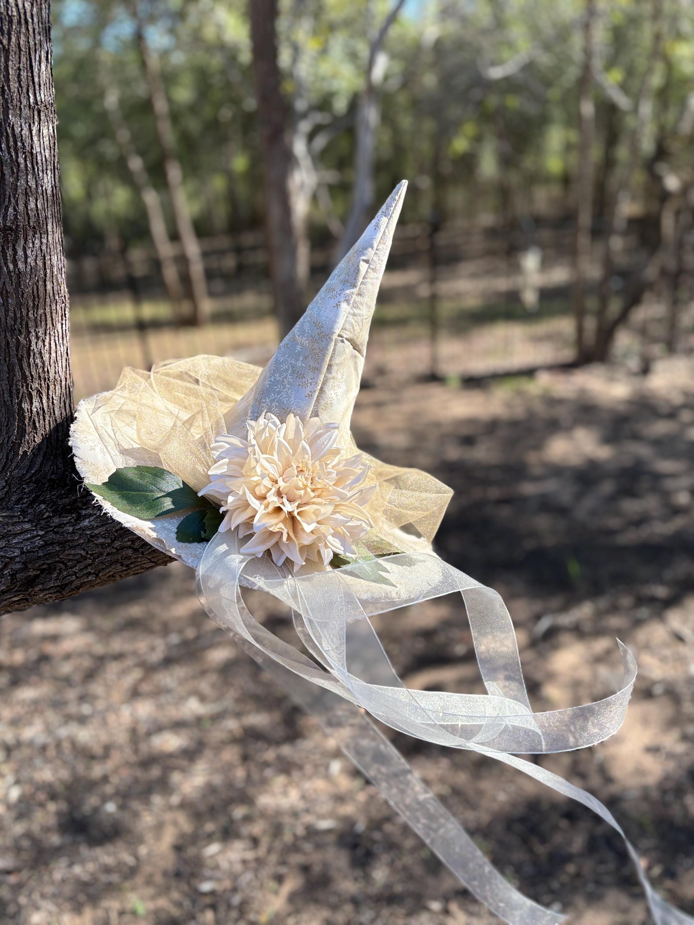 Witch Hat in Ivory & Gold | Winter Witch Elegant Yule Headpiece.
