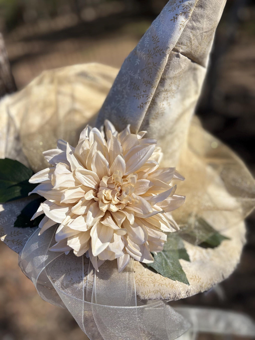 Witch Hat in Ivory & Gold | Winter Witch Elegant Yule Headpiece.