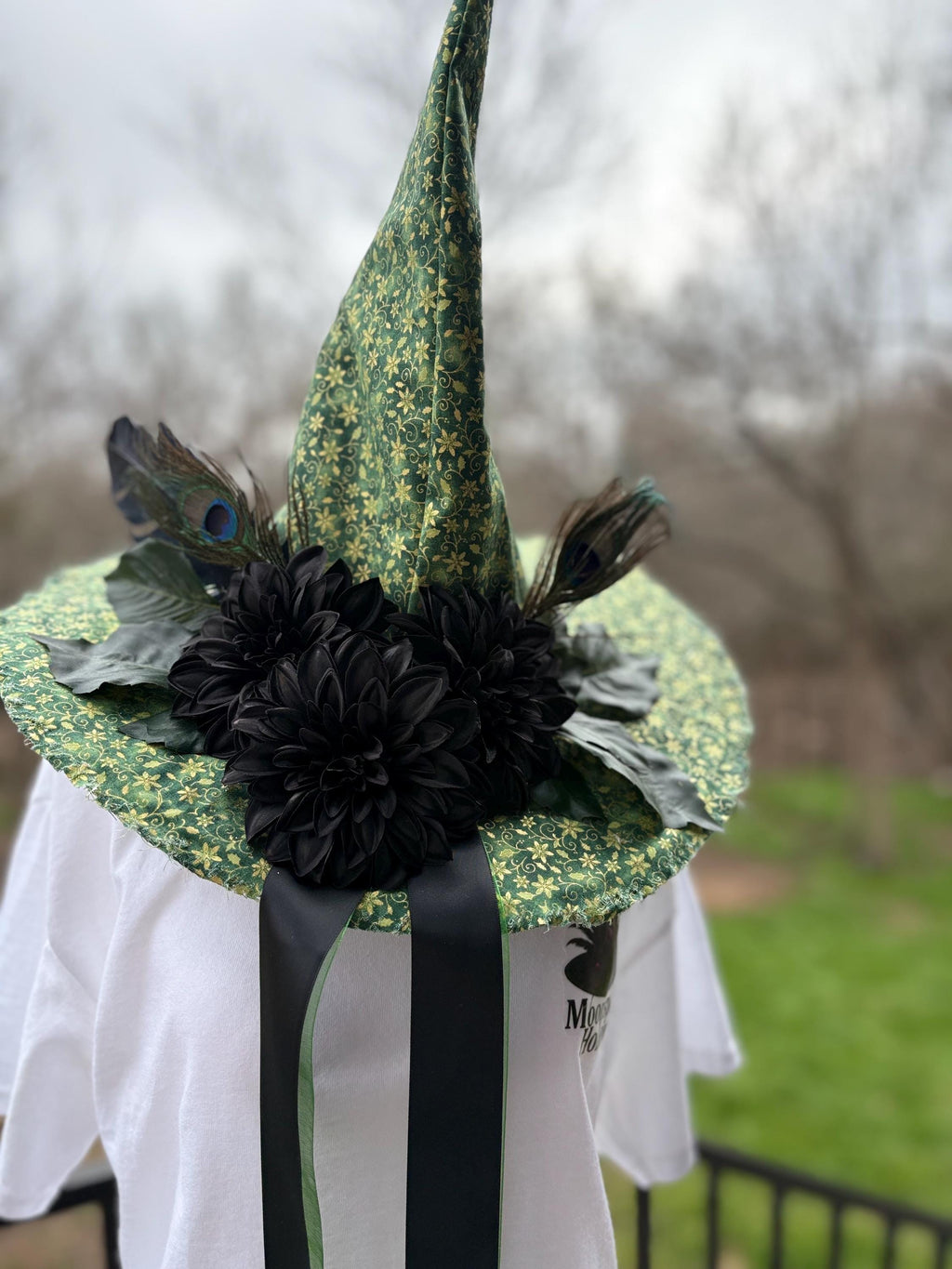 St Patrick’s Witch Hat | Emerald Green Lucky Witchy Hat with Peacock Feathers | Handmade