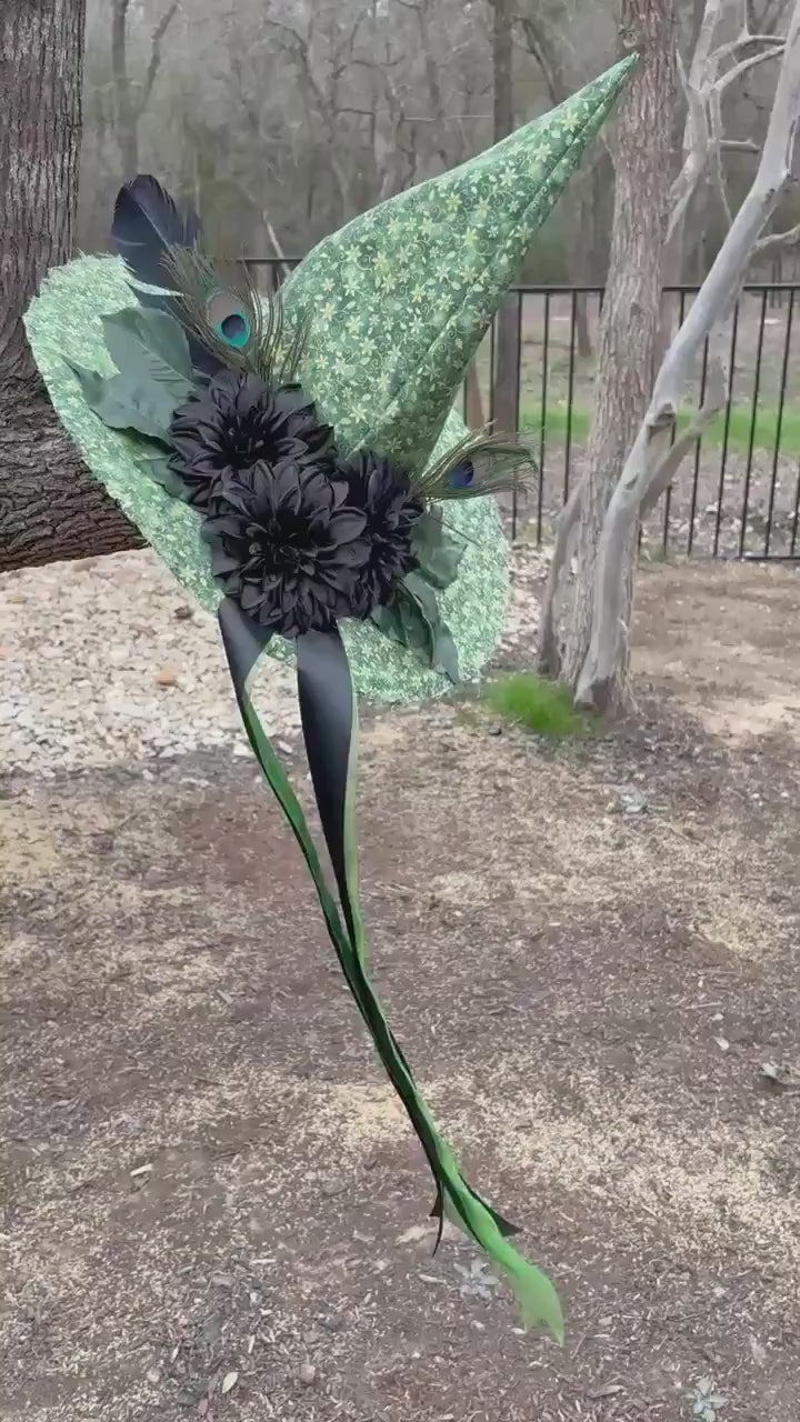 St Patrick’s Witch Hat | Emerald Green Lucky Witchy Hat with Peacock Feathers | Handmade