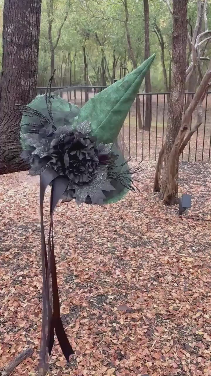 Witch Hat in Deep Green & Black |  Shadow Envy | Gothic Halloween Costume Hat