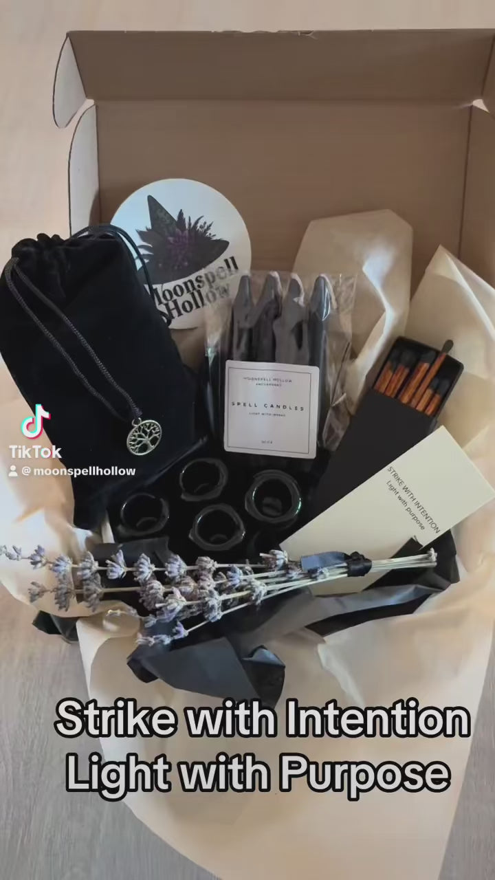 Candle Ritual Gift Set | Black Spell Candles, Ceramic Holders & Matches | Whimsigoth Accessory