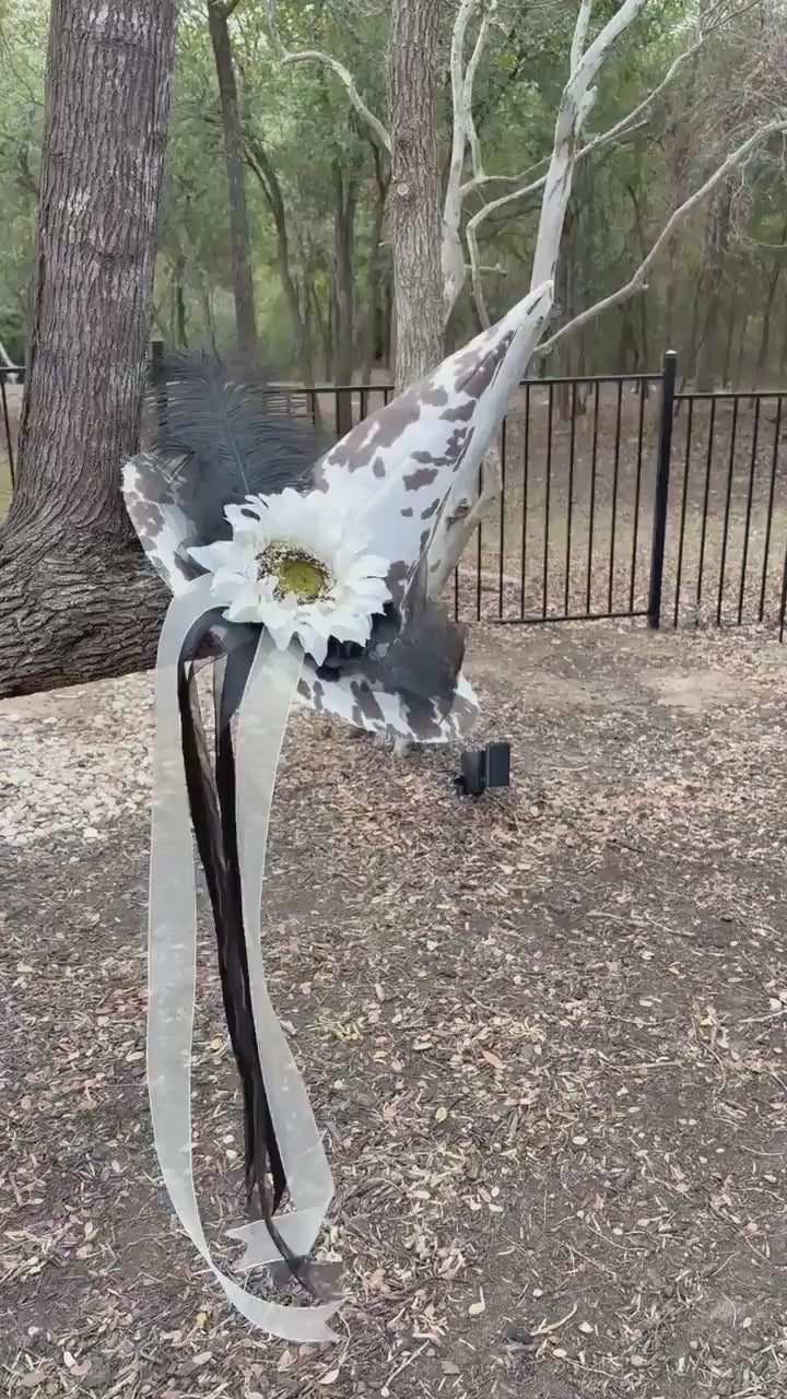 Witch Hat in Cow Print with Sunflower and Feather | Western Witch Costume | Witchy Elegance