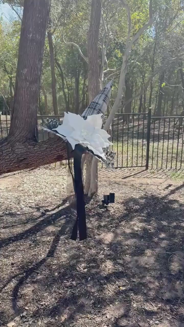 Witch Hat in Winter Plaid with White Poinsettia & Detail | Gothic Costume Hat