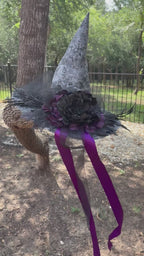 Ophelia Noire | Silver Lace & Plum Witch Hat | Moonspell Hollow™